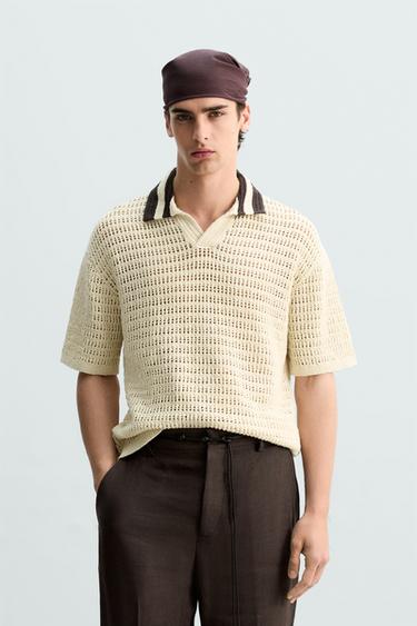Zara OPEN STRUCTURED POLO SHIRT - Ecru