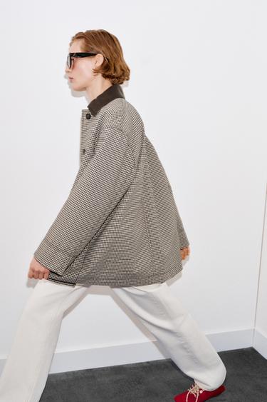 HOUNDSTOOTH JACKET WITH LEATHER EFFECT TRIMS - Black / Ecru by Zara - Image 2