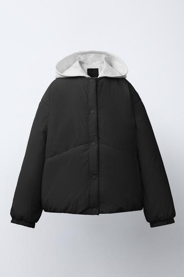 BLOUSON REMBOURRÉ À CAPUCHE EN MOLLETON - Noir de Zara