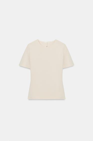 SHORT SLEEVE CUT-OUT TOP - Ecru by Zara