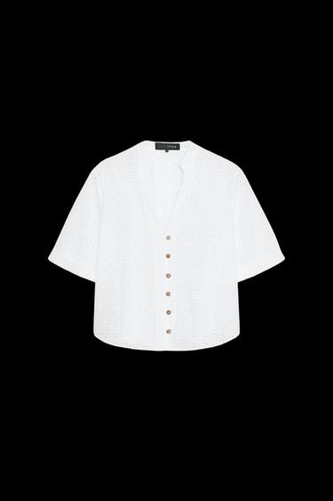 CAMISA CORTA BORDADOS PERFORADOS - Blanco de Zara - Imagen 0