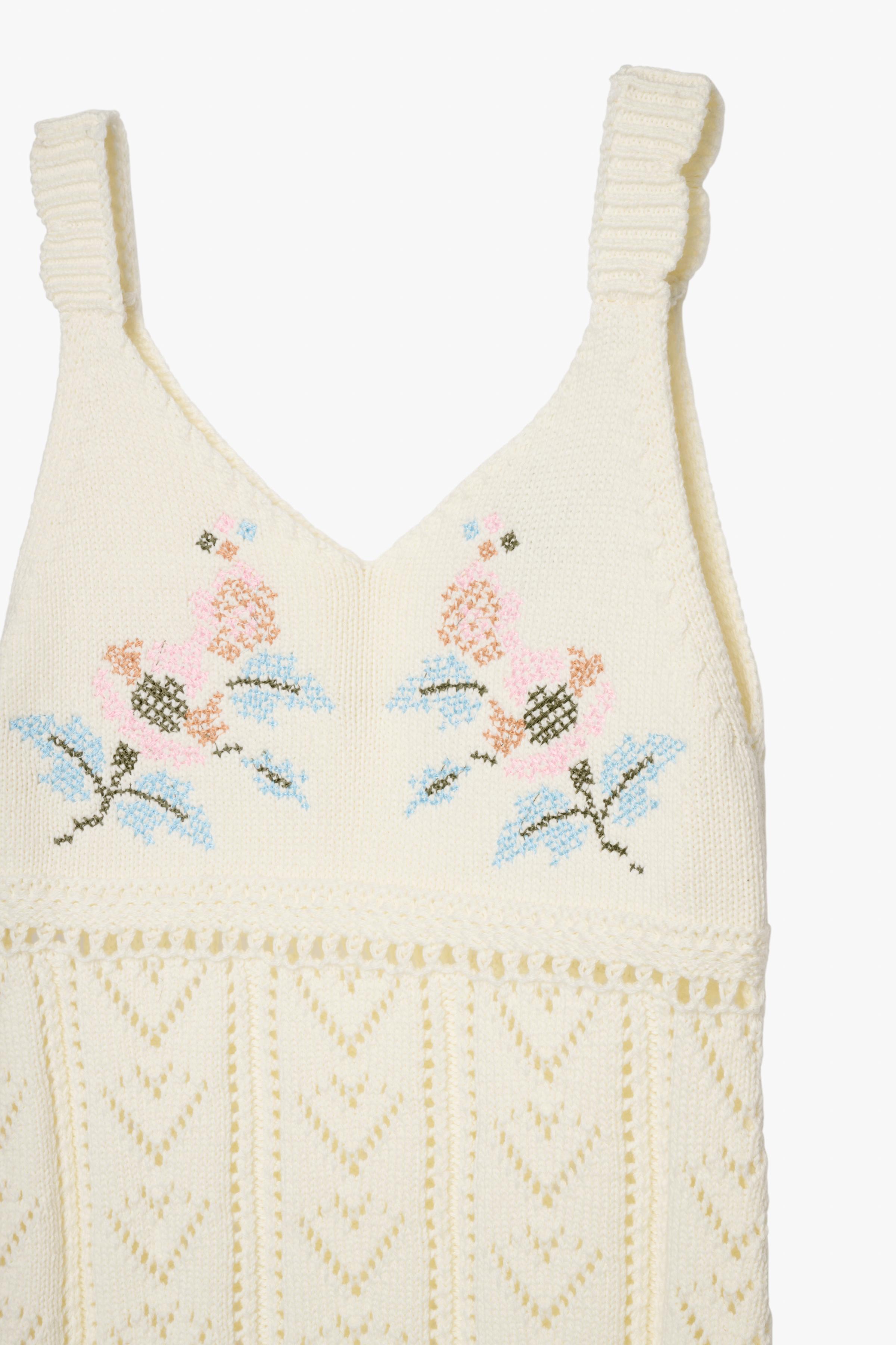 EMBROIDERED FLOWER KNIT DRESS LIMITED EDITION - Oyster-white 