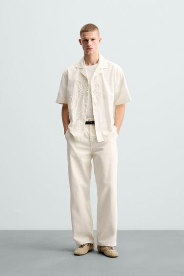 SHIRT WITH FLORAL EMBROIDERY - Oyster-white by Zara - Image 0