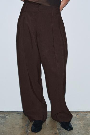 PANTALON CAROTTE LARGE AVEC BOUCLE ZW COLLECTION - Chocolat de Zara - Image 1