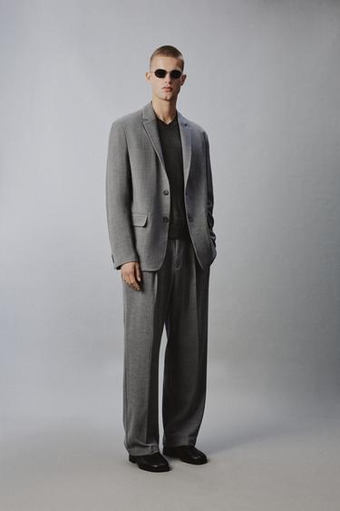 RELAXED FIT HERRINGBONE SUIT TROUSERS - Grey by Zara