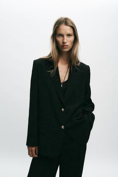 OVERSIZE JACQUARD BLAZER WITH SHOULDER PADS - Black by Zara