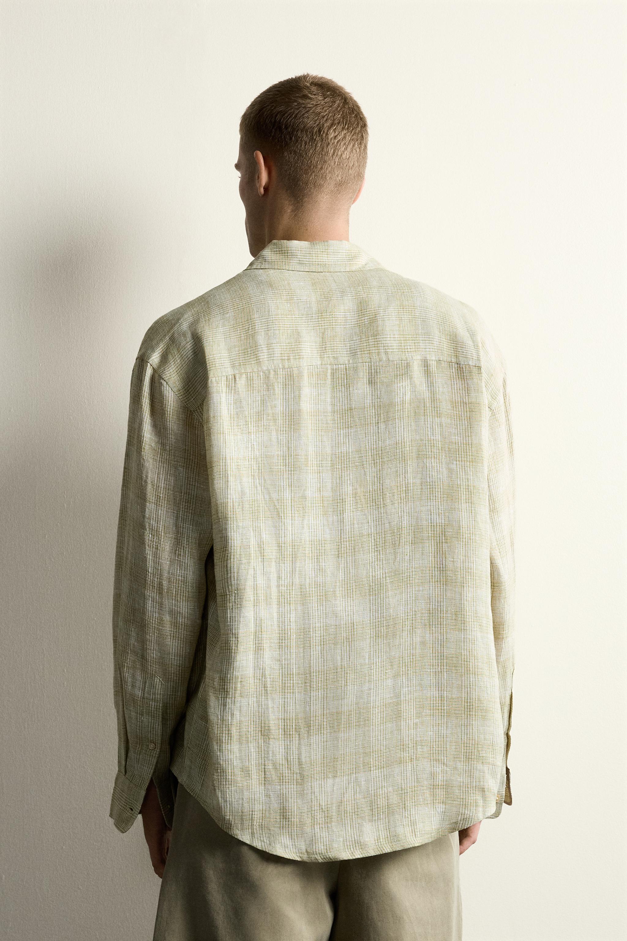 100% LINEN PLAID RELAXED FIT SHIRT