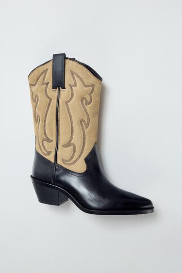 BOTA COMBINADA PIEL BORDADOS - Multicolor de Zara