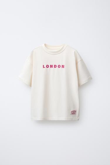 Zara TEXT PRINT T-SHIRT - Ecru