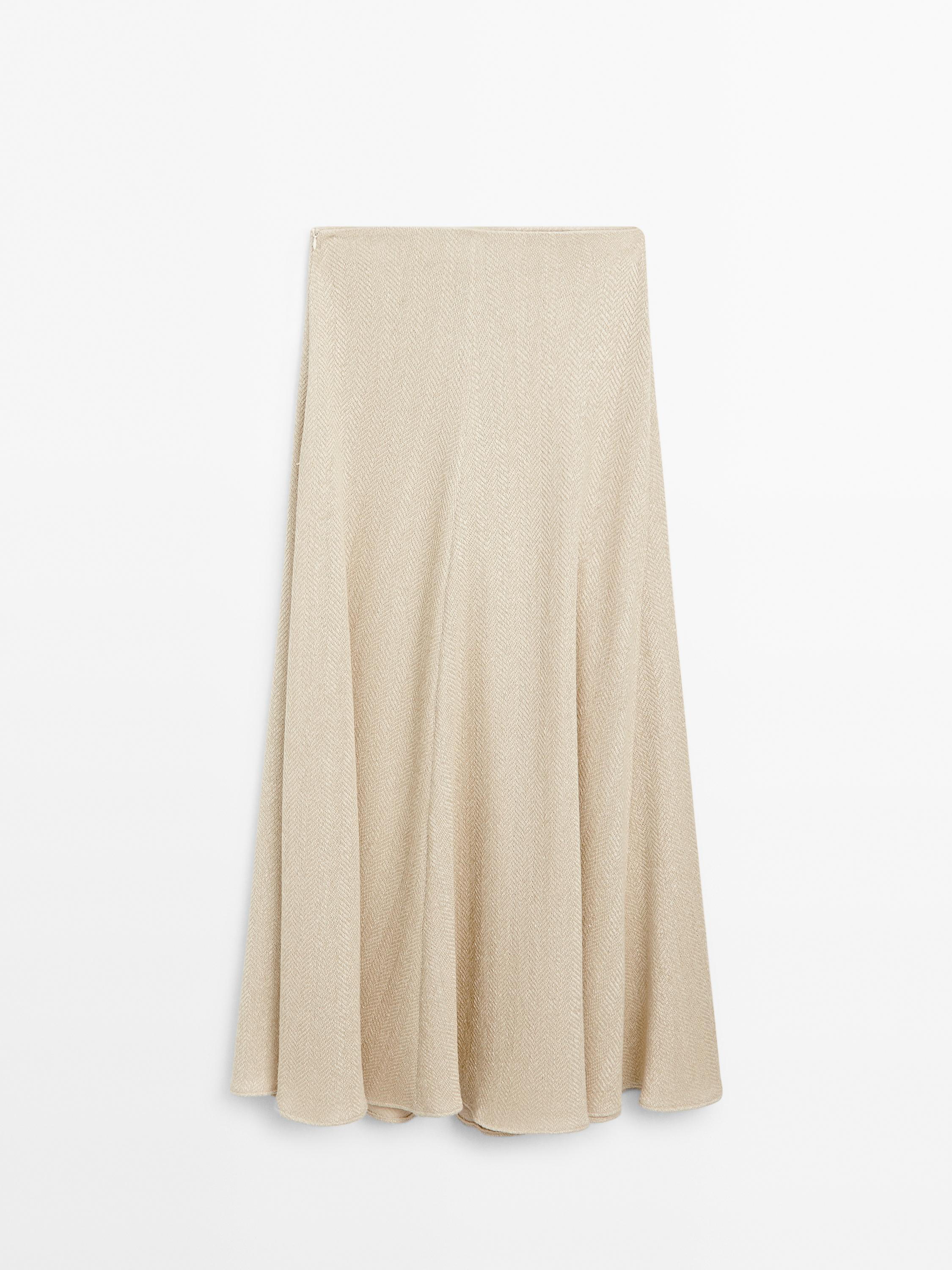 Long herringbone cotton blend skirt