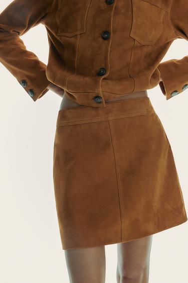 ZW COLLECTION 100% SUEDE LEATHER SHORT SKIRT - Tobacco by Zara