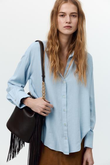 CAMISA COM LINHO - Azul-celeste da Zara