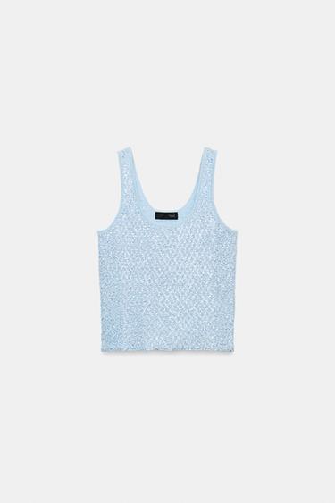 METALLIC THREAD KNIT SEQUIN TOP - Light blue by Zara