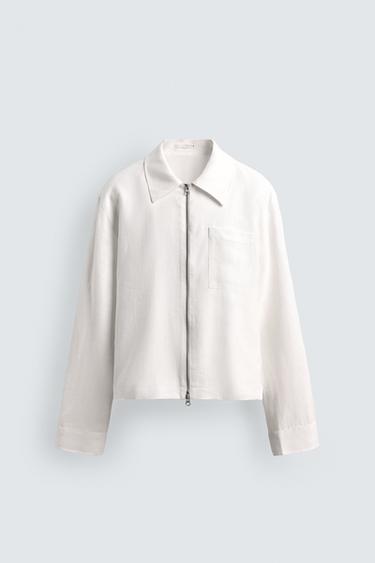 100% LINEN ZIP-UP JACKET - White by Zara