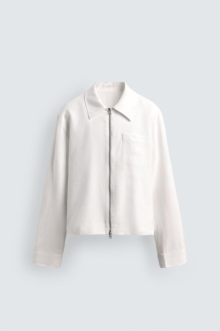 ZARA 100% LINEN ZIP-UP JACKET