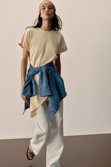 ASYMMETRIC SHORT SLEEVE T-SHIRT - Vanilla by Zara