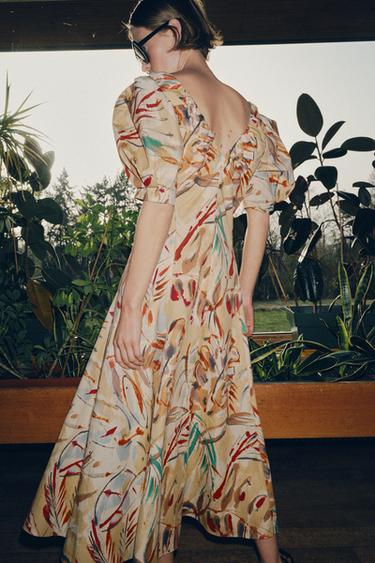 PRINTED MIDI DRESS WITH PUFF SLEEVES - Multicoloured by Zara - Image 2