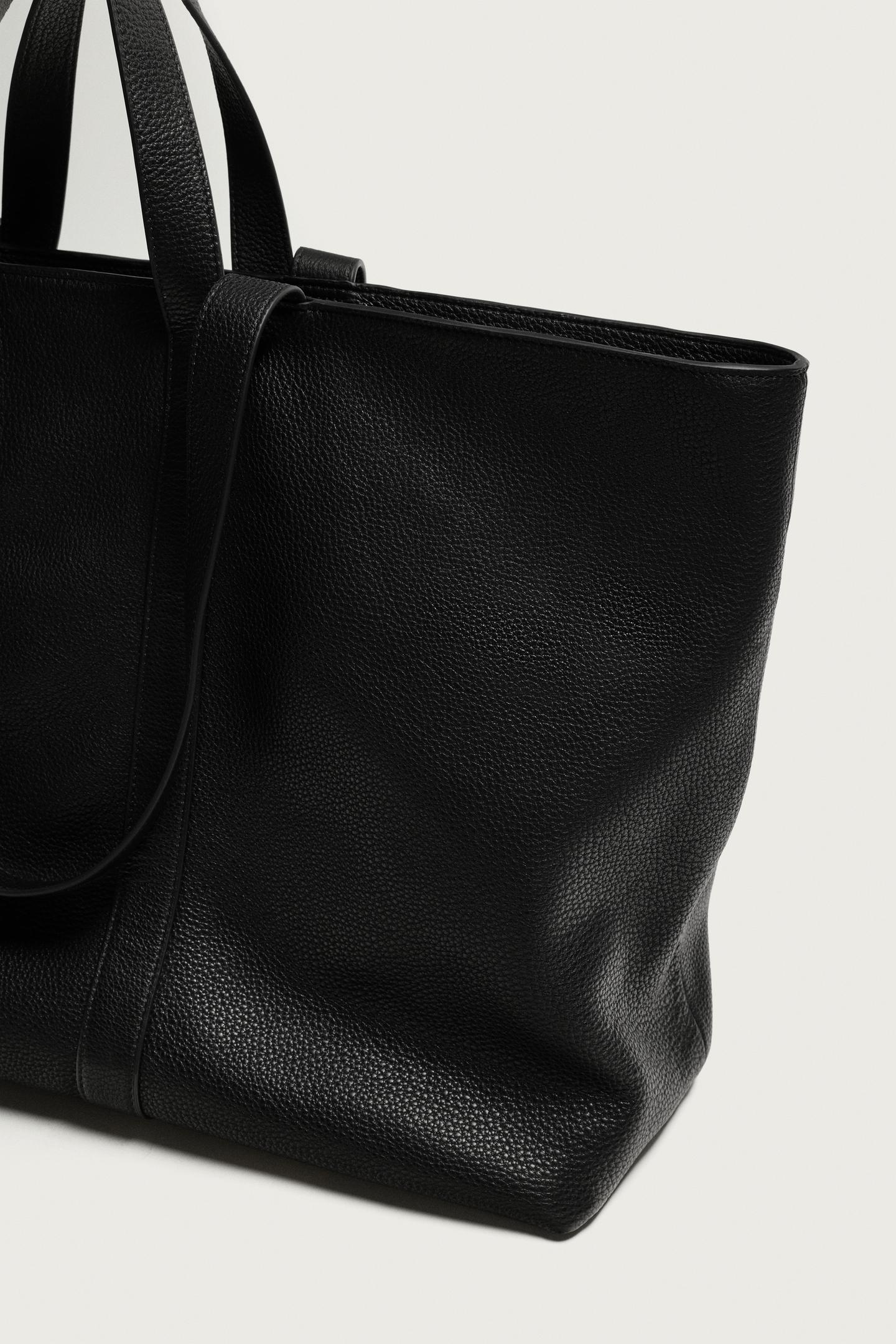 Мужская сумка Zara Leather Shopper, цвет: Чёрный — фото 5