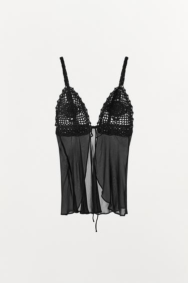 TOP COMBINÉ CROCHET - Noir de Zara - Image 4