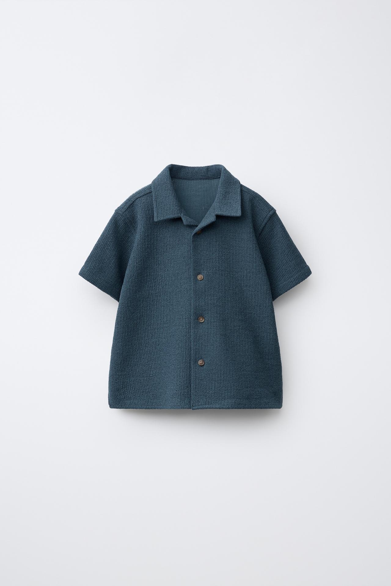 PLAIN TEXTURED SHIRT — Deep blue