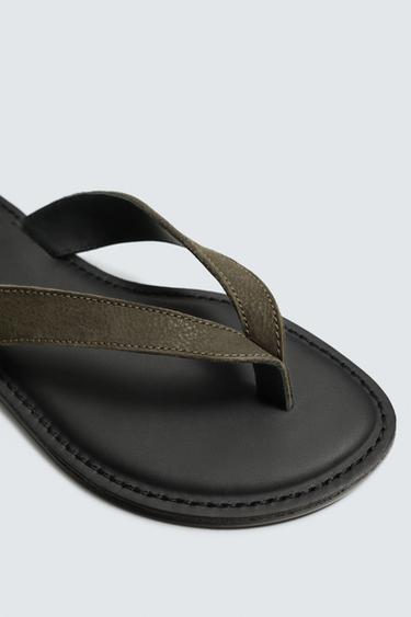 SANDALES À BRIDES EN CUIR - Vert de Zara - Image 5