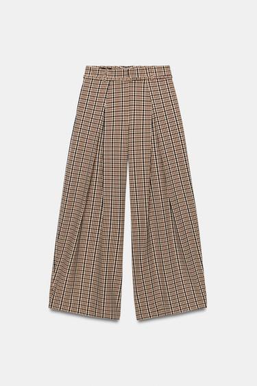 CHECK TROUSERS WITH BELT - Khaki by Zara - Image 0