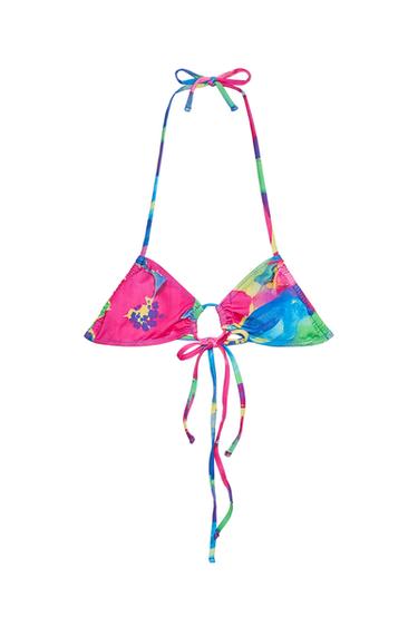 Zara PRINTED TIE BIKINI TOP - Blue