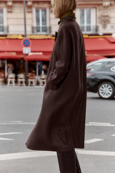 COAT WITH COMBINED LEATHER EFFECT COLLAR - Brown by Zara - Image 2