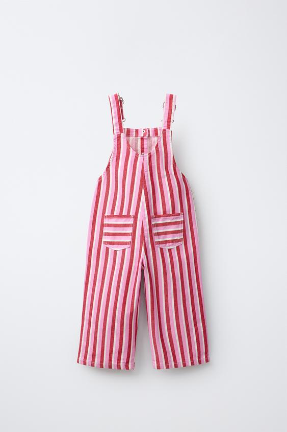 SALOPETTE LONGUE EN SERGÉ À RAYURES - Rouge de Zara - Image 1