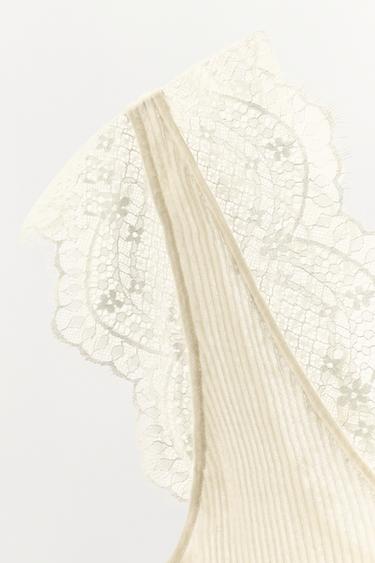 KNIT TOP WITH LACE TRIM - Ecru by Zara - Image 5
