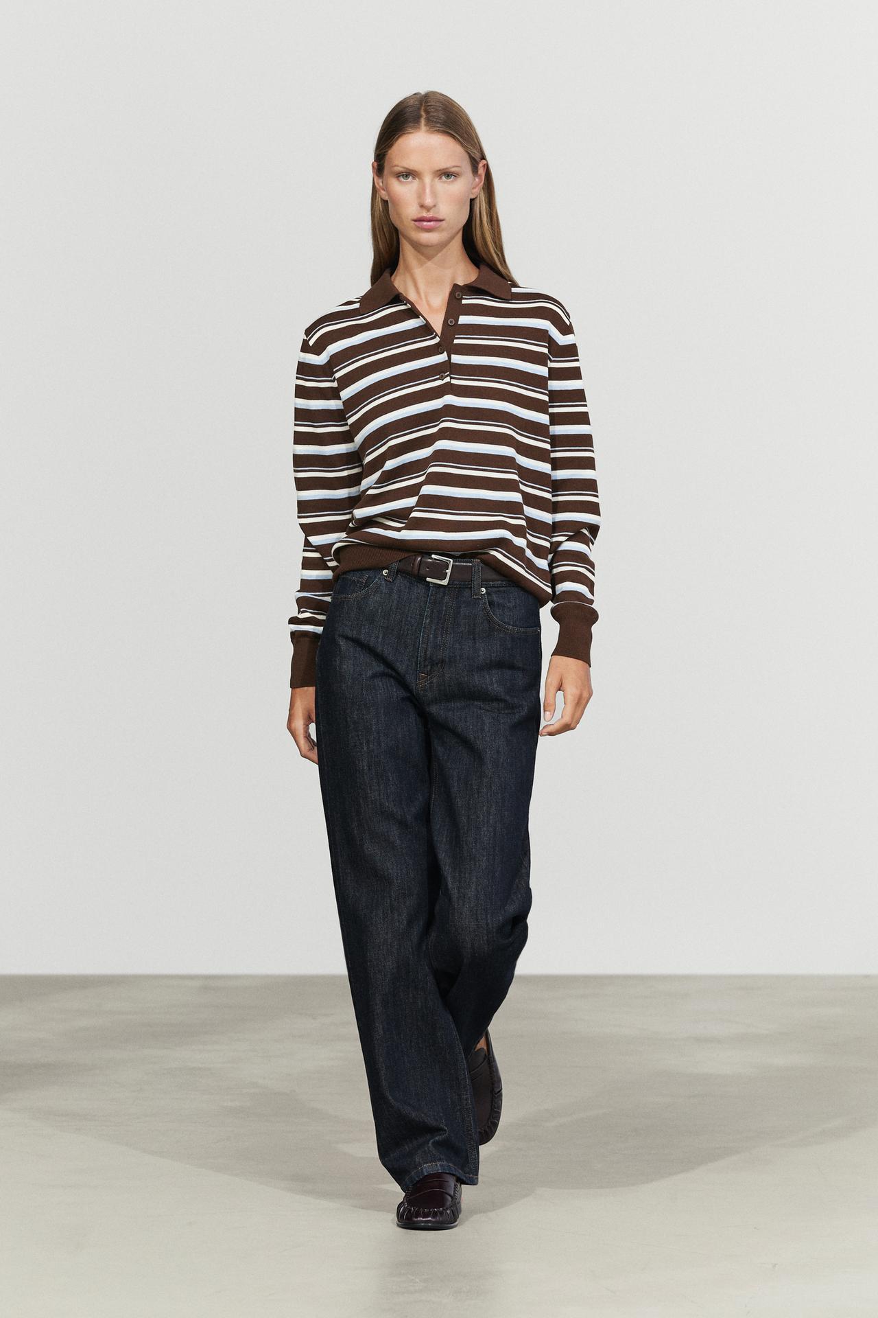 100% cotton striped polo shirt — Brown