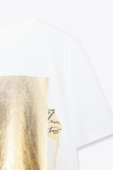T-SHIRT WITH METALLIC PRINT - Golden by Zara - Image 6