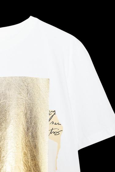 Zara METALLIC PRINT T-SHIRT - Golden