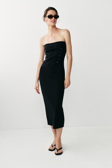 Zara STRETCH FIREMAN CLASP DRESS - Black
