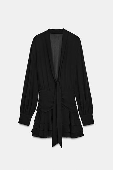 ROBE COURTE FLUIDE À VOLANTS - Noir de Zara - Image 4
