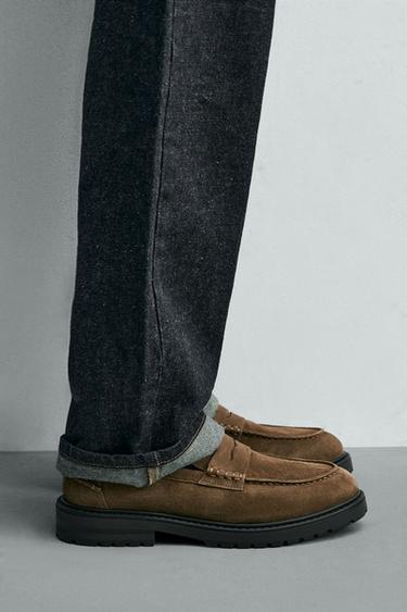 КОЖАНЫЕ ЛОФЕРЫ С ПЛАНКОЙ — Серо-коричневый от Zara — изображение 0