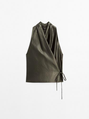 Top halter cruzado jacquard - Verde oscuro de Zara