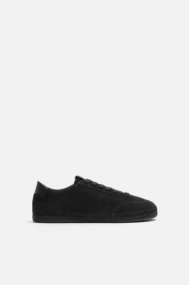 ESPADRILLES EN CUIR ET JUTE - Noir de Zara