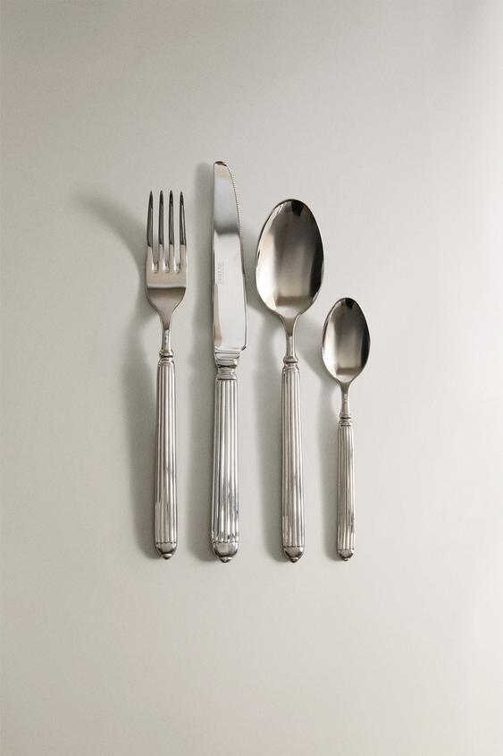 Zara 4-PIECE RIBBED STEEL FLATWARE SET - Steel - Image 0