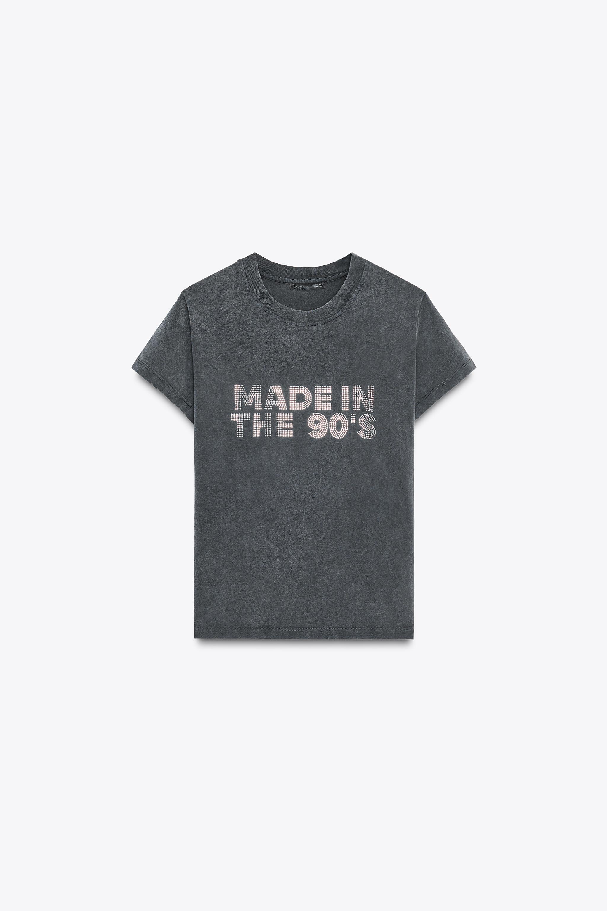 ウォッシュドエフェクト ラインストーンTシャツ - カーボン