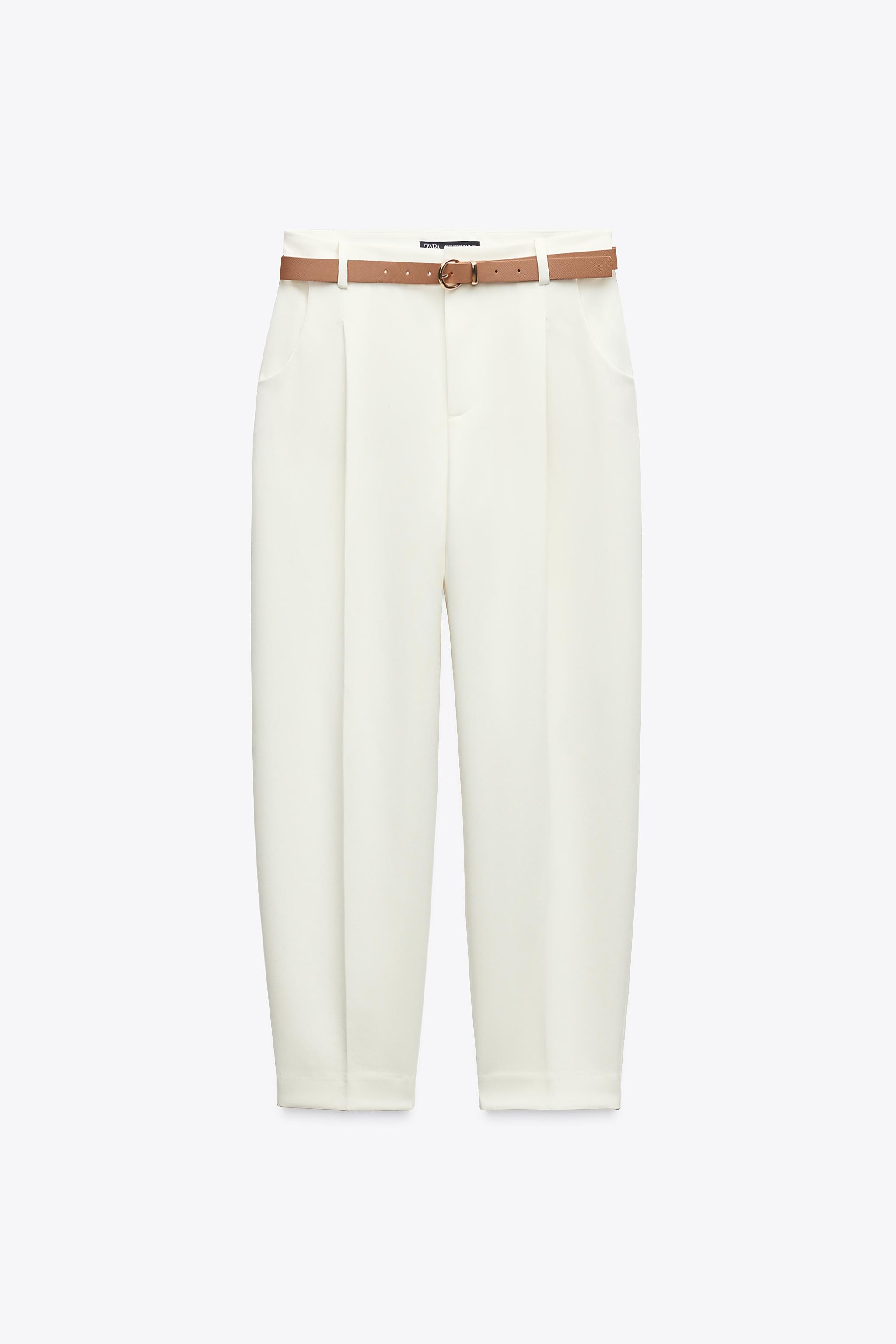ベルト付きダーツ入りパンツ - オフホワイト | ZARA Japan / 日本