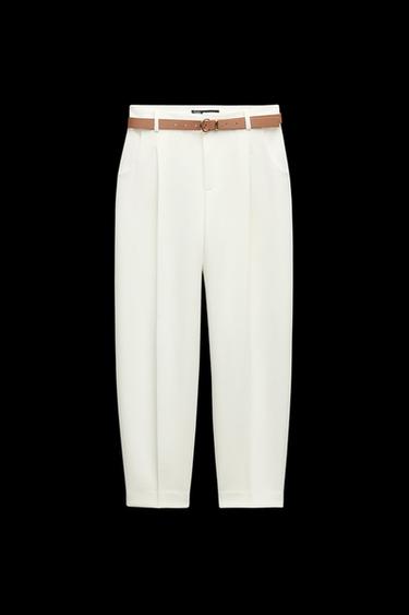 PLEATED BELTED PANTS - Oyster-white de Zara - Imagen 0