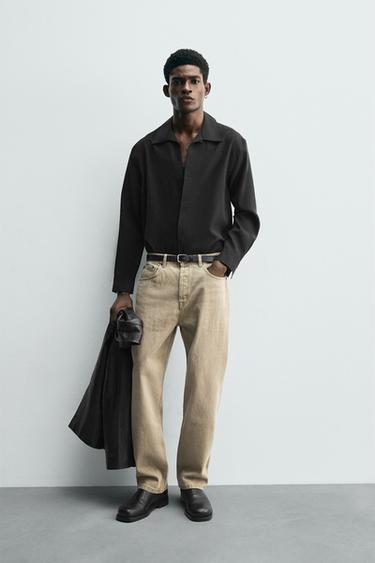 ÁO SƠ MI POLO VẢI RŨ - Màu đen từ Zara