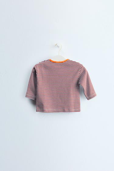 Zara Timeless - Striped Print T-Shirt — Maroon 2