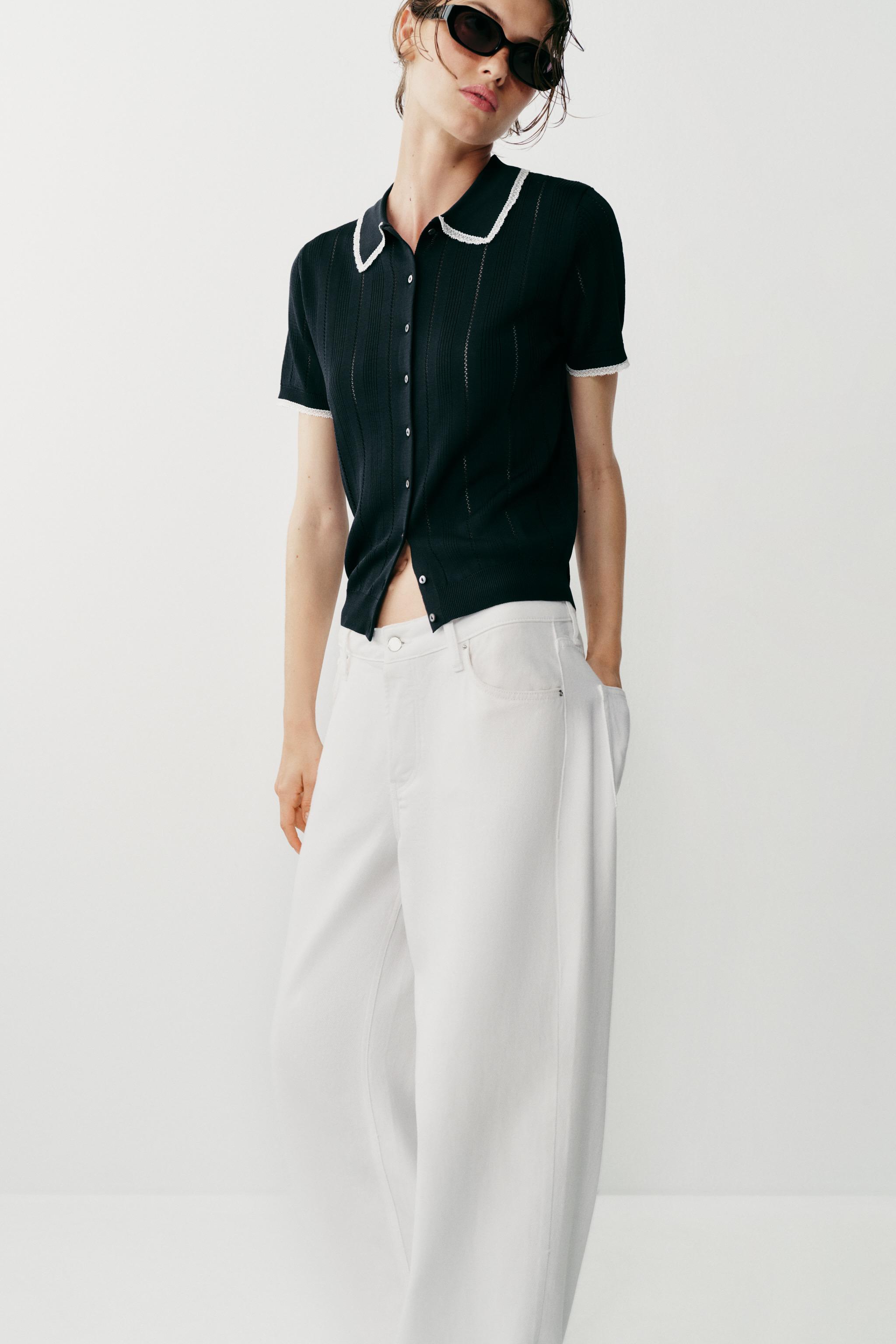 Женские кардиганы Zara LACE TRIM SHORT-SLEEVE CARDIGAN — фото 4