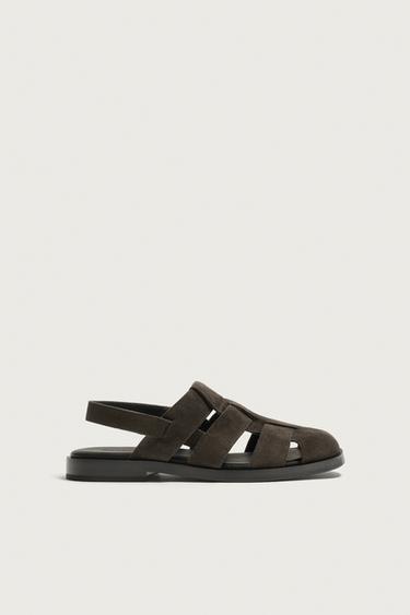 SANDALES STYLE PÊCHEUR EN CUIR - Marron de Zara
