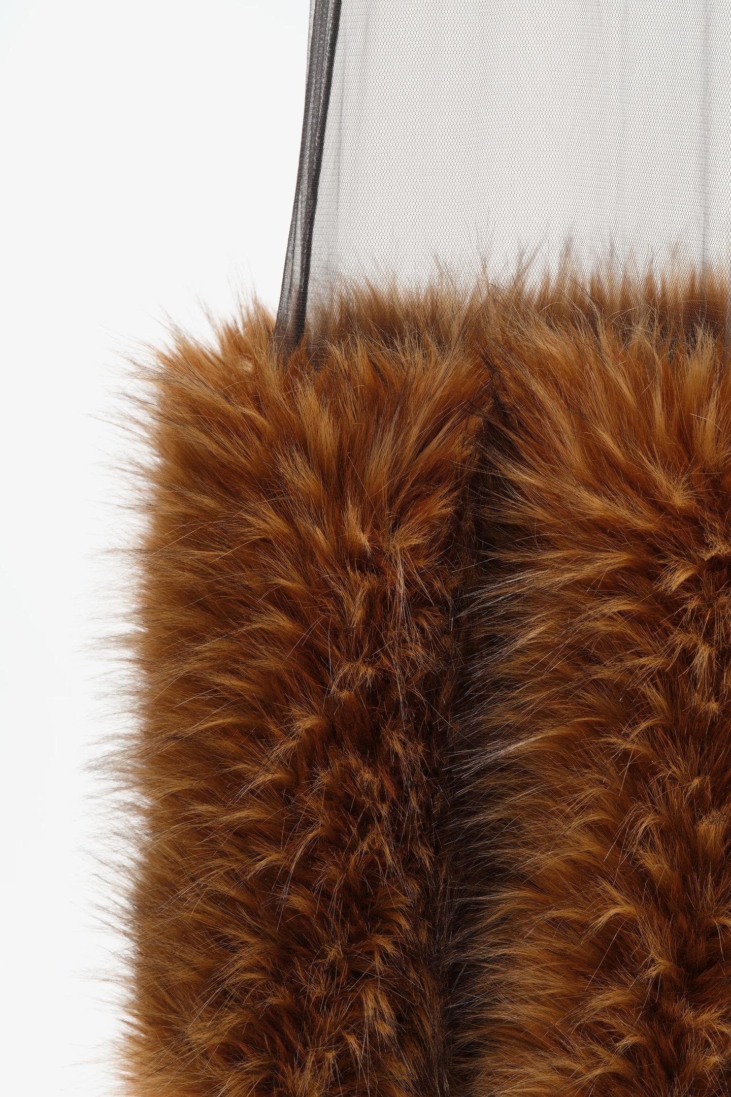 Женское платье Zara Limited Edition Tulle MIDI Dress with Faux Fur, цвет: Коричневый — фото 5