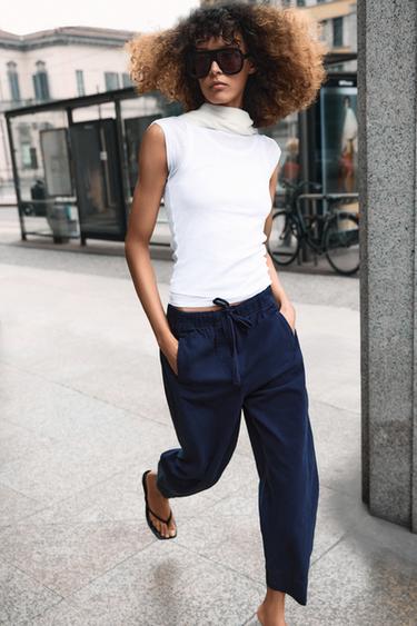 TROUSERS WITH ELASTIC WAIST - Navy blue by Zara
