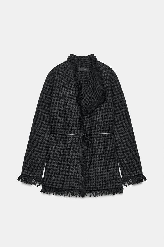 VESTE EN MAILLE Pied-de-poule CEINTURE - Noir de Zara - Image 6