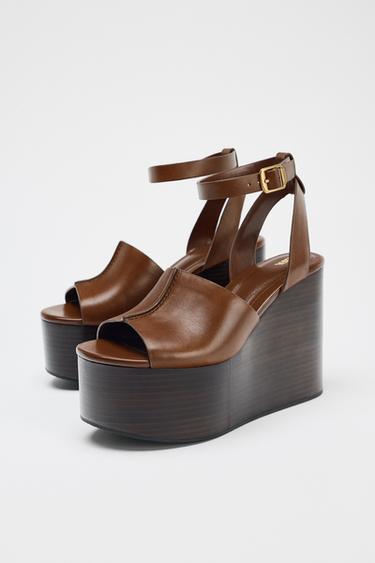 LEATHER WEDGE WITH STRAP - Brown by Zara - Image 5